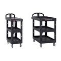 Carts | Rubbermaid Commercial 2203280 BRUTE 25.24 in. x 48.63 in. x 46.18 in. 3 Shelves 600 lb Capacity Resin 3-Shelf Heavy-Duty Ergo Flat Utility Cart - Black image number 5