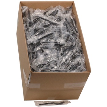 DISPOSABLE FORKS | Pactiv Corp. MKFE Individually Wrapped Heavyweight Plastic Meadoware Cutlery Fork - Black (1000/Carton)