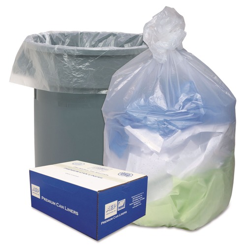 High-Density Trash Bags | Ultra Plus 1506870 45 Gallon 12 microns 40 in. x 48 in. Can Liners - Natural (250/Carton) image number 0