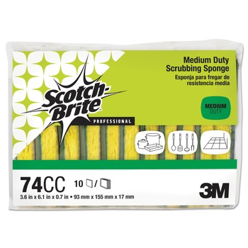 Scotch-Brite PROFESSIONAL 74CC 3.6 in. x 6.1 in. 0.7 in. Thick Medium-Duty Scrubbing Sponge - Yellow/Green (10/Pack)