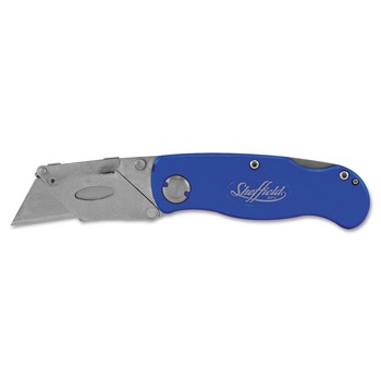 Great Neck 12113 2 in. Blade 3.5 in. Aluminum Handle 1 Utility Blade Sheffield Folding Lockback Knife - Blue