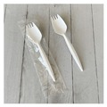 Disposable Sporks | Boardwalk BWKSPORKWHPPIW Mediumweight Wrapped Polypropylene Plastic Spork Cutlery - White (1000/Carton) image number 3