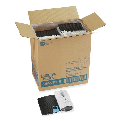 Disposable Spoons | Dixie SSWPT5 SmartStock Wrapped Heavyweight Cutlery Teaspoons Refill - Black (960/Carton) image number 0