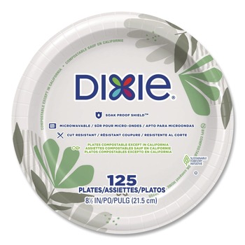 Dixie UX9PATH Pathways Soak-Proof Shield 8.5 in. Paper Plates - Green/Burgundy (125/Pack)