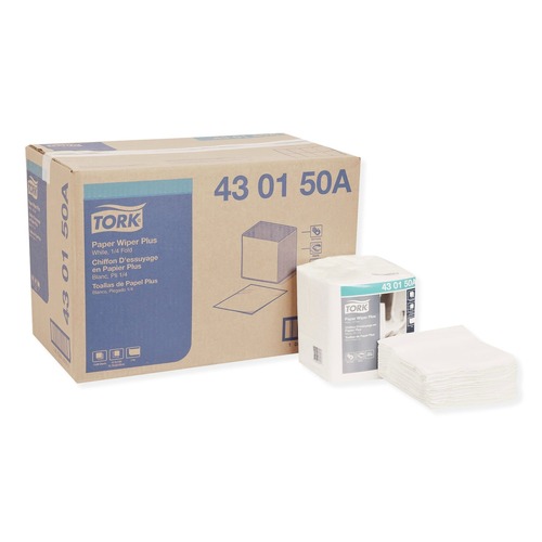 Cleaning Cloths & Wipes | Tork 430150A 12.5 in. x 13 in. 1/4 Fold Paper Wiper Plus - White (12/Carton) image number 0