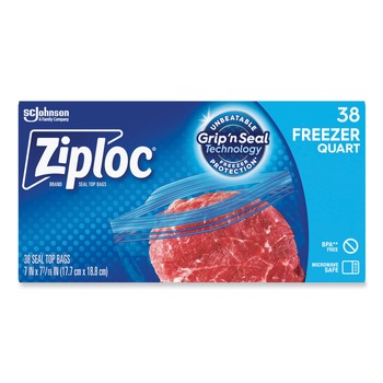  | Ziploc 351177 6.97 in. x 7.7 in. 32 oz. Zipper Freezer Bags - Clear (38 Bags/Box, 9 Boxes/Carton)
