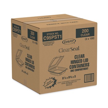 Dart C95PST1 ClearSeal 9.3 in. x 8.8 in. x 3 in. Hinged-Lid Plastic Containers - Clear (200/Carton)