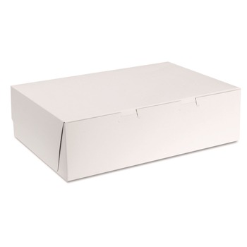 BAKERY BOXES AND CONTAINERS | SCT SCH 1025 14 in. x 10 in. x 4 in. Non-Window Paper Bakery Boxes - White (100/Carton)