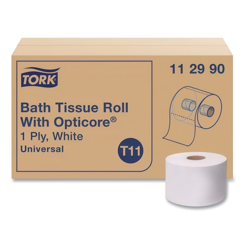 Perforated Roll & Hand Towels | Tork 112990 1-Ply Septic Safe Universal Bath Tissue Roll with OptiCore - White (36/Carton) image number 0