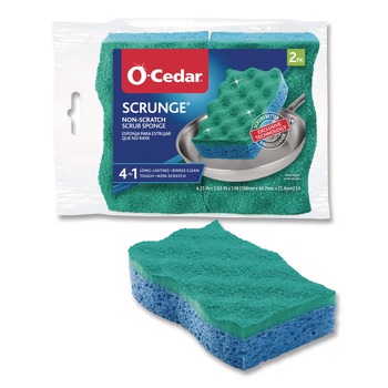  | O-Cedar 169431PK 2.63 in. x 4.25 in. x 1 in. Scrunge Non-Scratch Scrub Sponge - Green/Blue (2/Pack)