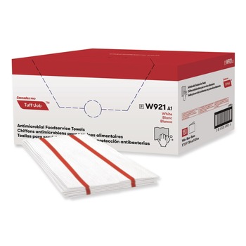 Cascades PRO W921 12 in. x 24 in. Tuff-Job S900 Antimicrobial Foodservice Towels - White/Red (150/Carton)