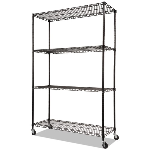 Racks & Shelving | Alera ALESW604818BL 48 in. x 18 in. x 72 in. NSF Certified 4-Shelf Wire Shelving Kit with Casters - Black image number 0