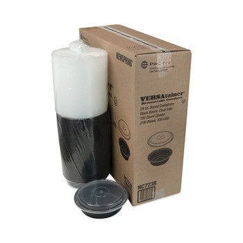 Pactiv Corp. NC723B 24 oz 7 in. Diameter Newspring VERSAtainer Plastic Microwavable Containers - Black/Clear (150/Carton)