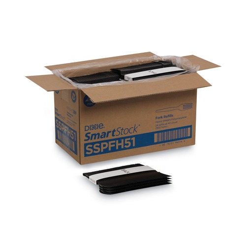 Disposable Forks | Dixie SSPFH51 SmartStock Series-O 6 in. Heavyweight Plastic Cutlery Forks Refill - Black (40/Pack, 24 Packs/Carton) image number 0
