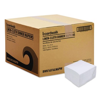 DINNER NAPKINS | Boardwalk 16X16LNAPW 1-Ply 16 in. x 16 in. Linen-Feel Flat Napkins (1000/Carton)