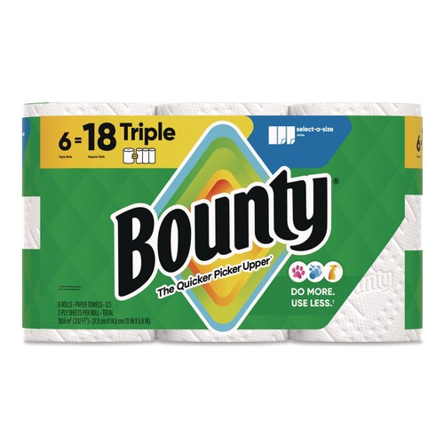 Perforated Roll & Hand Towels | Bounty 80799721 Select-a-Size Kitchen Roll Paper Towels, 2-Ply, 5.9 x 11, White, 123 Sheets/Triple Roll, 6 Rolls/Carton image number 0