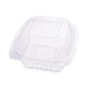 Eco-Products EP-LC6 6 in. x 6 in. x 3 in. Renewable and Compostable Plastic Clamshell Hinged Food Containers - Clear (240/Carton)