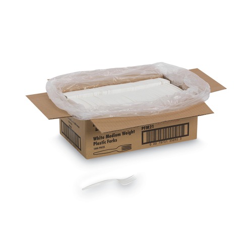 Disposable Forks | Dixie PFM21 Mediumweight Plastic Cutlery Forks - White (1000/Carton) image number 0