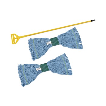 Boardwalk BWK400MBC 60 in. Metal/Polypropylene Handle Cotton/Rayon/Synthetic Head Looped End Mop Kit - Medium, Blue/Yellow (1-Kit)