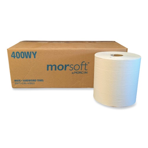 Perforated Roll & Hand Towels | Morcon Paper 400WY Morsoft 8 in. x 800 ft. Y-Notch 1-Ply Controlled Towels - White (6 Rolls/Carton) image number 0