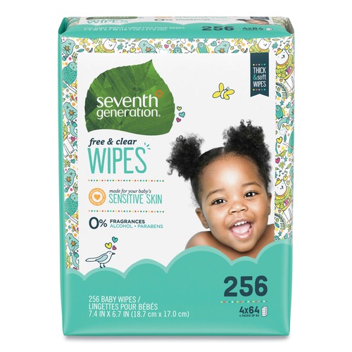 Hand Sanitizing Wipes | Seventh Generation 34219 7 in. x 7 in. Refill Free and Clear Baby Wipes - White Unscented (256/Pack) image number 0