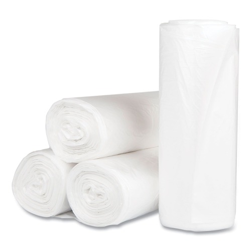 High-Density Trash Bags | Inteplast Group S386017N 60 gal. 17 microns 38 in. x 60 in. High-Density Interleaved Commercial Can Liners - Clear (25 Bags/Roll, 8 Rolls/Carton) image number 0