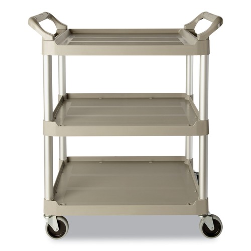 Carts | Rubbermaid Commercial FG342488OWHT 200 lbs. Capacity 3 Shelf Service Cart - Off White image number 0
