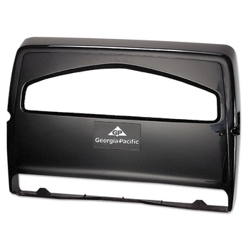 TOILET SEAT COVER DISPENSERS | Georgia Pacific Professional 57748 Safe-T-Gard 16.38 in. x 2.5 in. x 11.75 in. Half-Fold Toilet Seat Cover Dispenser - Black
