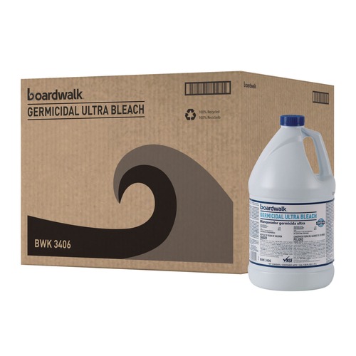 Bleach | Boardwalk 11007195044 1 Gallon Bottle 6% Sodium Hypochlorite Germicidal Ultra Bleach (6/Carton) image number 0