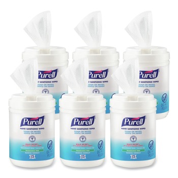 HAND SANITIZING WIPES | PURELL 9031-06 6 in. x 7 in. Unscented Alcohol Formula Hand Sanitizing Wipes - White (6 Canisters/Carton)