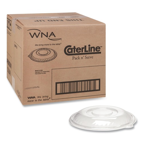 Perforated Roll & Hand Towels | WNA APB160DM 12 in. x 1.5 in. Caterline Pack n' Serve Plastic Dome Lids - Clear (25/Carton) image number 0