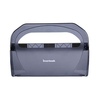 TOILET SEAT COVER DISPENSERS | Boardwalk TS510SBBW 17.25 in. x 3.13 in. x 11.75 in. Toilet Seat Cover Dispenser - Smoke Black