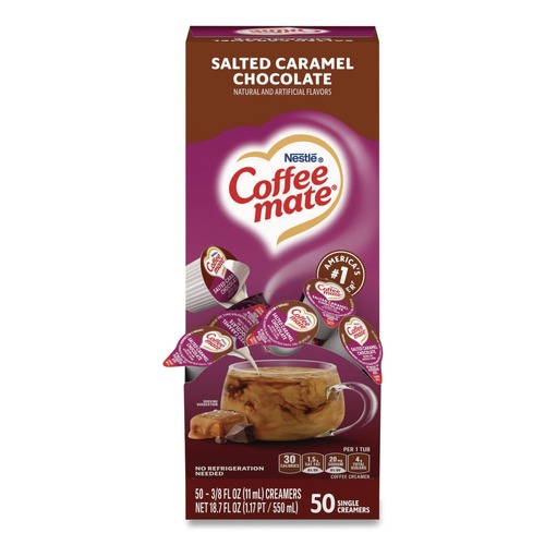 Creamers | Coffee-Mate 12314294 0.38 oz Mini Cups Liquid Coffee Creamer - Salted Caramel Chocolate (50/Box) image number 0