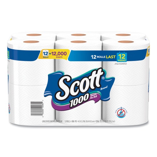 Perforated Roll & Hand Towels | Scott 10060 1-Ply 4.1 in. x 3.7 in. Septic Safe Toilet Paper - White (48/Carton) image number 0