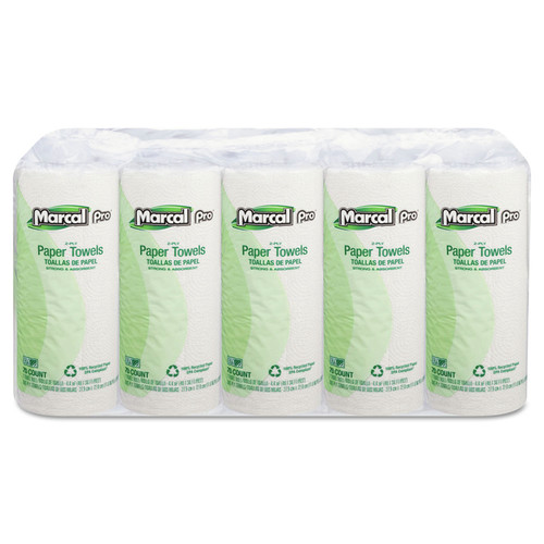 Perforated Roll & Hand Towels | Marcal PRO MAC 610 11 in. x 9 in. 2-Ply 100 Percent Premium Recycled Perforated Kitchen Roll Towels - White (15/Carton) image number 0