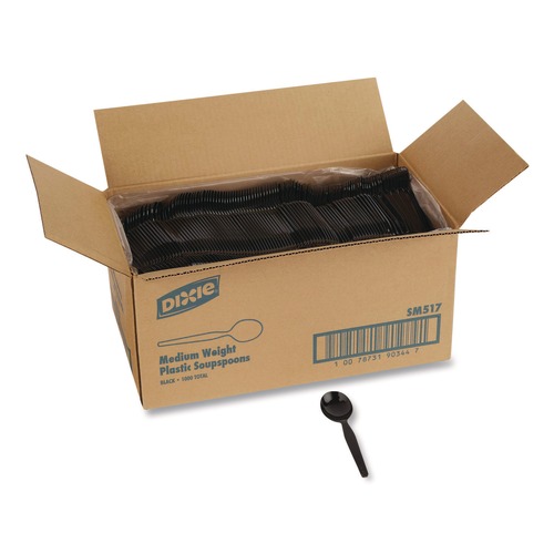 Perforated Roll & Hand Towels | Dixie SM517 Mediumweight Polystyrene Cutlery Plastic Soup Spoon - Black (1000/Carton) image number 0