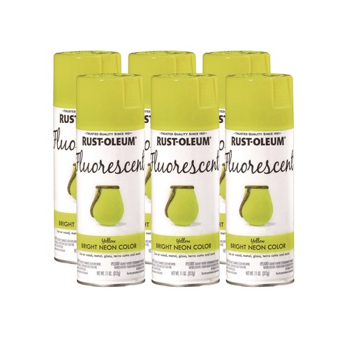 Paint & Paint Supplies | Rust-Oleum 342571 Specialty Fluorescent Spray Paint, Flat Fluorescent Yellow, 11 oz Aerosol Can, 6/Carton image number 0