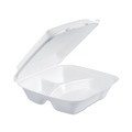 Food Containers & Lids | Dart 90HT3R 9 in. x 9.4 in. x 3 in. 8 oz. 3-Compartment Foam Hinged Lid Container - White (200/Carton) image number 1