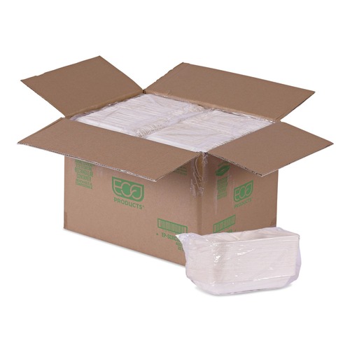 Food Containers & Lids | Eco-Products EP-SCRC32NFA WorldView Vanguard 32 oz. 4.71 in. x 7.01 in. x 1.04 in. Sugarcane Fiber Rectangular Container - White (400/Carton) image number 0