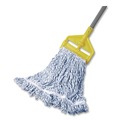 Mop Heads | Rubbermaid Commercial FGD51306WH00 Super Stitch 1 in. Blue Headband Cotton/Synthetic Finish Mops - Large White (6/Carton) image number 3