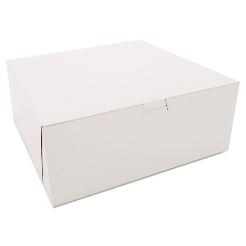 Bakery Boxes & Containers | SCT SCH 0973 10 in. x 10 in. x 4 in. Non-Window Paper Bakery Boxes - White (100/Carton) image number 0