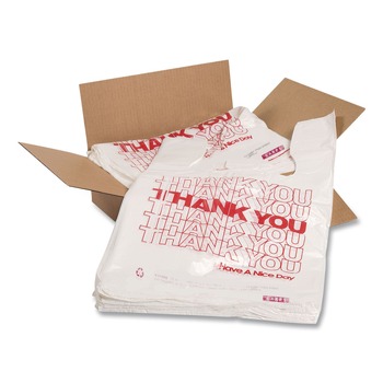 T SACKS AND THANK YOU BAGS | Barnes Paper Company BPC 10519THYOU 10 in. x 19 in. Thank You High-Density Shopping Bags - White (2000/Carton)