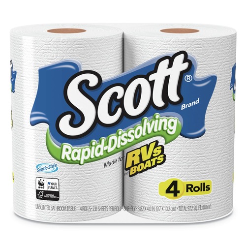 Perforated Roll & Hand Towels | Scott 47617 Rapid-Dissolving Toilet Paper - White (4/Rolls/Pack, 12 Packs/Carton) image number 0