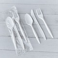 Cutlery Kits | Boardwalk BWK3COMBOKITPP 6.97 in. Plastic Mediumweight Fork/Knife/Spoon 3-Piece Cutlery Kit - White (250/Carton) image number 3