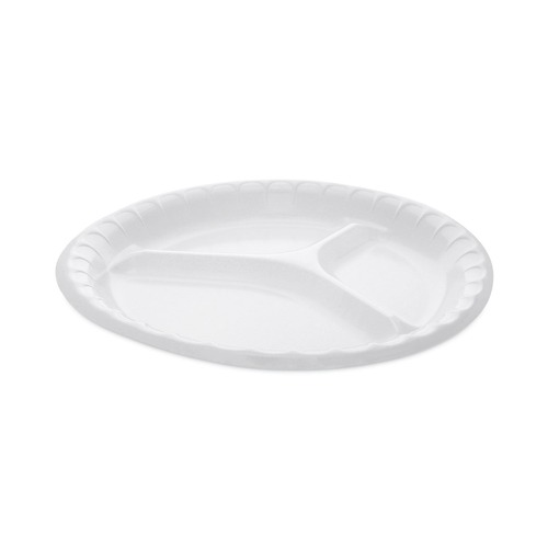 Plates | Pactiv Corp. 0TK10044000Y Placesetter Deluxe Laminated Foam 3-Compartment 10.25 in. Plates - White (540/Carton) image number 0