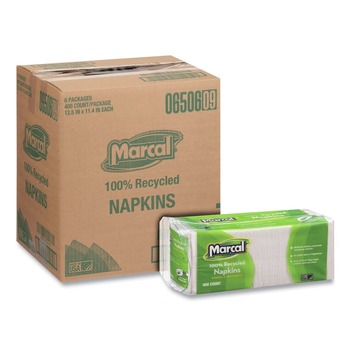 LUNCHEON NAPKINS | Marcal 6506 11.4 in. x 12.5 in. 100% Recycled Luncheon Napkins - White (6/Carton)