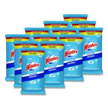 Windex 378032 7 in. x 8 in. Glass and Surface Wet Wipe - Unscented/White (12/Carton)