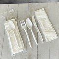 Cutlery Kits | Boardwalk BWK4COMBOKITPP 4-Piece Mediumweight Polypropylene Plastic Fork/Knife/Napkin/Spoon Cutlery Kit - White (250/Carton) image number 4