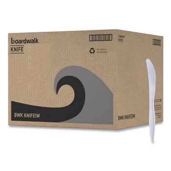 Boardwalk BWKKNIFEIW Mediumweight Wrapped Polypropylene Cutlery Knives - White (1000/Carton)