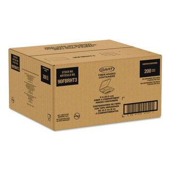 Dart 90FBRHT3 9.14 in. x 9 in. x 2.98 in. 3 Compartments ProPlanet Seal Compostable Molded Fiber Hinged Trays - Natural (200/Carton)